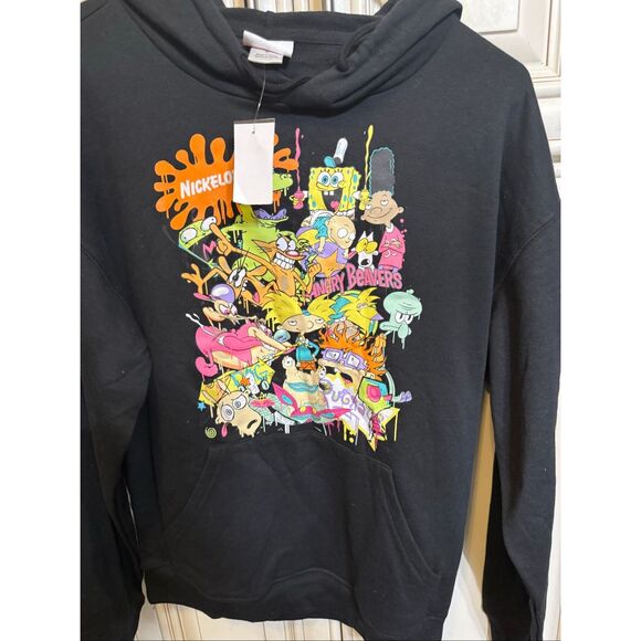 Nickelodeon Men's Mash-up Graphic Pullover Hoodie Sweatshirt Black Small NWT - Picture 1 of 7